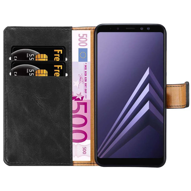 Cadorabo Hülle kompatibel mit Samsung Galaxy A8 2018 Schutzhülle mit Magnetverschluss, Standfunktion und Kartenfach