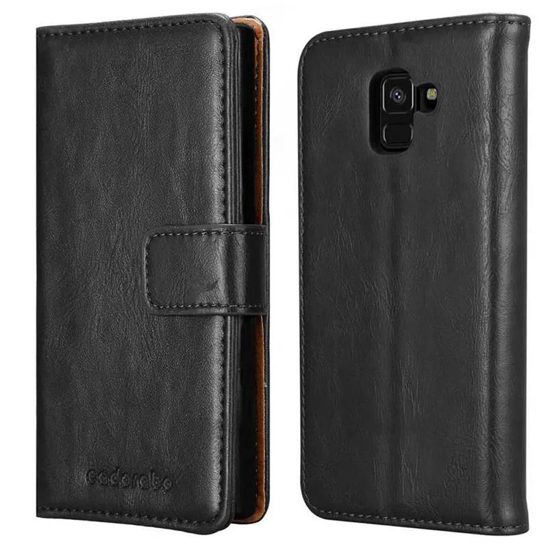 Cadorabo Hülle kompatibel mit Samsung Galaxy A8 2018 Schutzhülle mit Magnetverschluss, Standfunktion und Kartenfach
