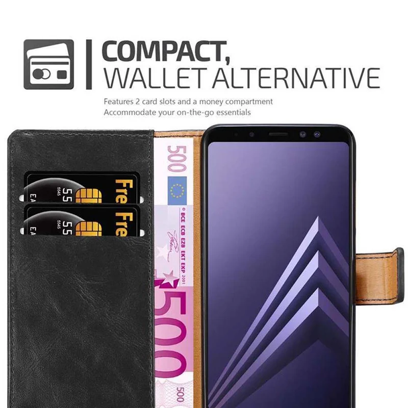 Cadorabo Hülle kompatibel mit Samsung Galaxy A8 2018 Schutzhülle mit Magnetverschluss, Standfunktion und Kartenfach