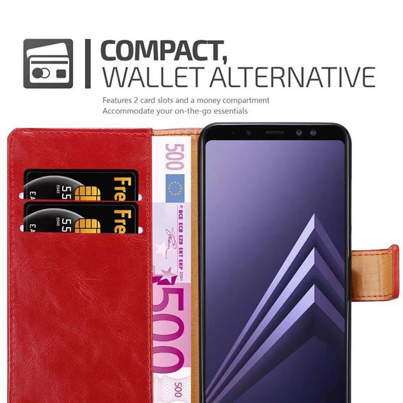 Cadorabo Hülle kompatibel mit Samsung Galaxy A8 2018 Schutzhülle mit Magnetverschluss, Standfunktion und Kartenfach