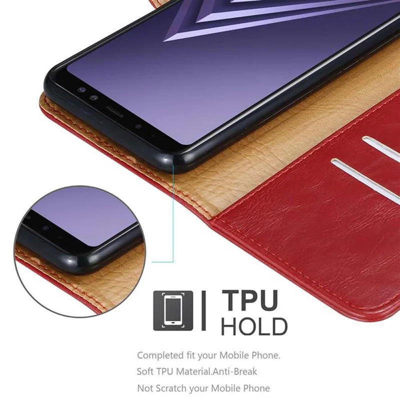 Cadorabo Hülle kompatibel mit Samsung Galaxy A8 2018 Schutzhülle mit Magnetverschluss, Standfunktion und Kartenfach