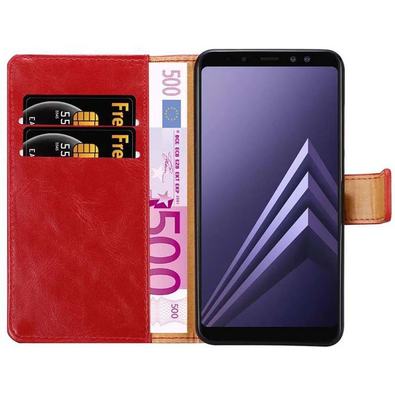 Cadorabo Hülle kompatibel mit Samsung Galaxy A8 2018 Schutzhülle mit Magnetverschluss, Standfunktion und Kartenfach