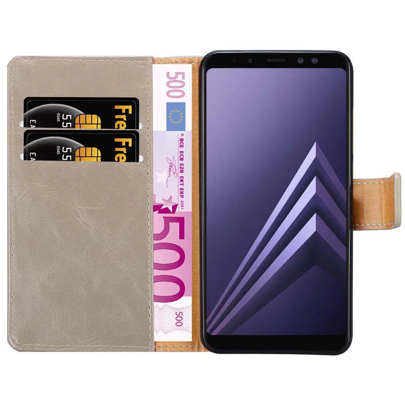 Cadorabo Hülle kompatibel mit Samsung Galaxy A8 2018 Schutzhülle mit Magnetverschluss, Standfunktion und Kartenfach