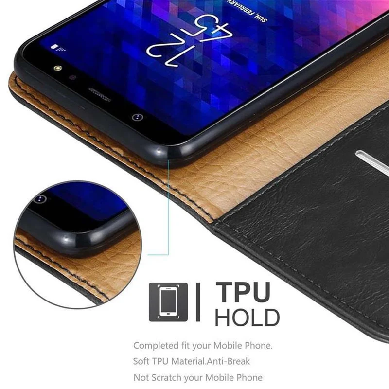 Cadorabo Hülle kompatibel mit Samsung Galaxy A6 PLUS 2018 Schutzhülle mit Magnetverschluss, Standfunktion und Kartenfach