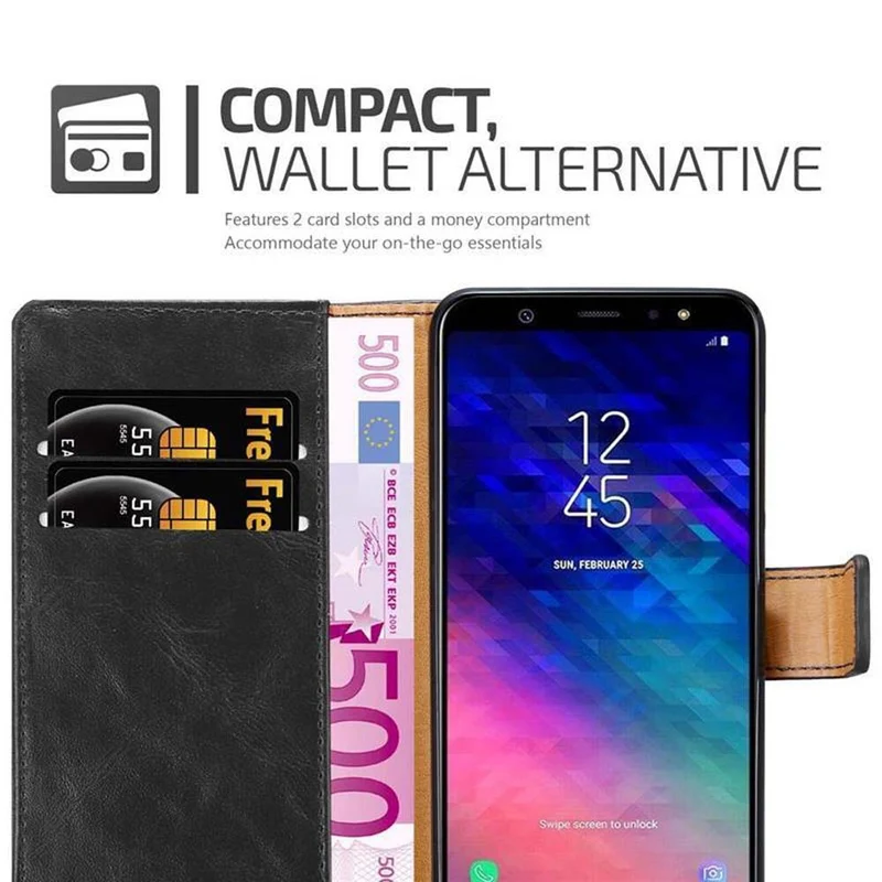 Cadorabo Hülle kompatibel mit Samsung Galaxy A6 PLUS 2018 Schutzhülle mit Magnetverschluss, Standfunktion und Kartenfach