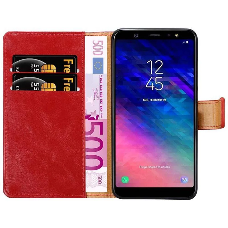 Cadorabo Hülle kompatibel mit Samsung Galaxy A6 PLUS 2018 Schutzhülle mit Magnetverschluss, Standfunktion und Kartenfach
