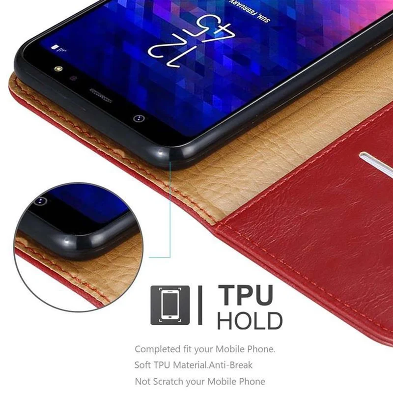 Cadorabo Hülle kompatibel mit Samsung Galaxy A6 PLUS 2018 Schutzhülle mit Magnetverschluss, Standfunktion und Kartenfach