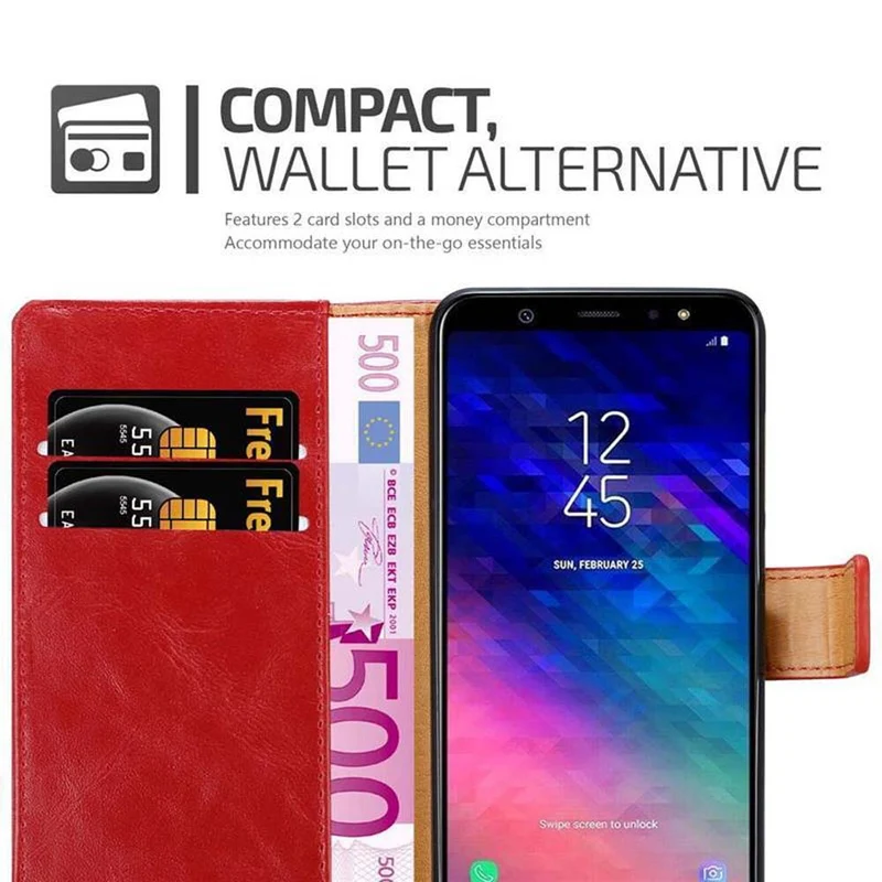 Cadorabo Hülle kompatibel mit Samsung Galaxy A6 PLUS 2018 Schutzhülle mit Magnetverschluss, Standfunktion und Kartenfach
