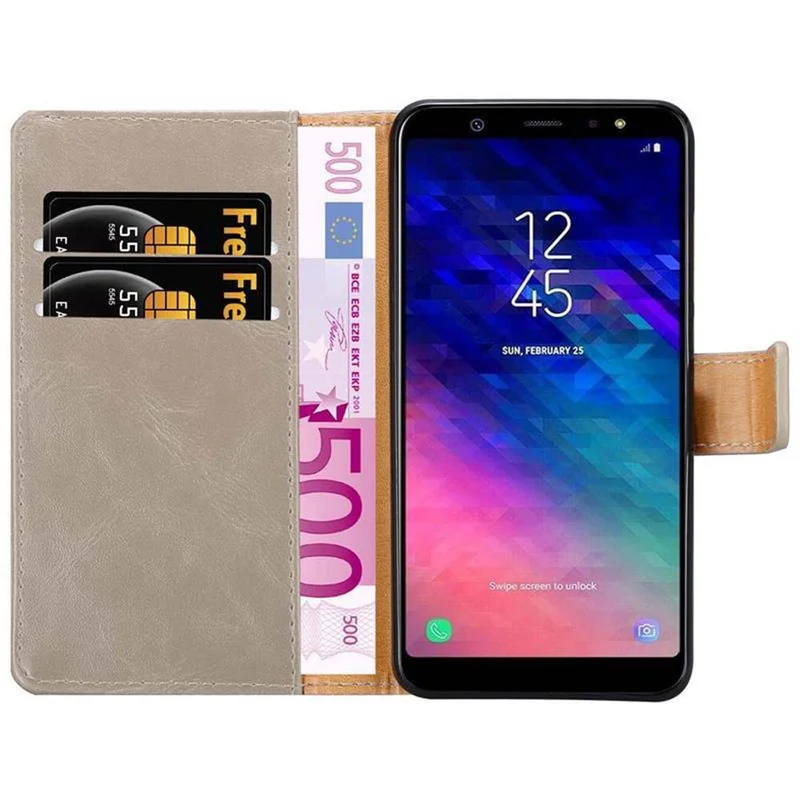 Cadorabo Hülle kompatibel mit Samsung Galaxy A6 PLUS 2018 Schutzhülle mit Magnetverschluss, Standfunktion und Kartenfach