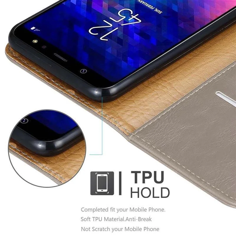 Cadorabo Hülle kompatibel mit Samsung Galaxy A6 PLUS 2018 Schutzhülle mit Magnetverschluss, Standfunktion und Kartenfach