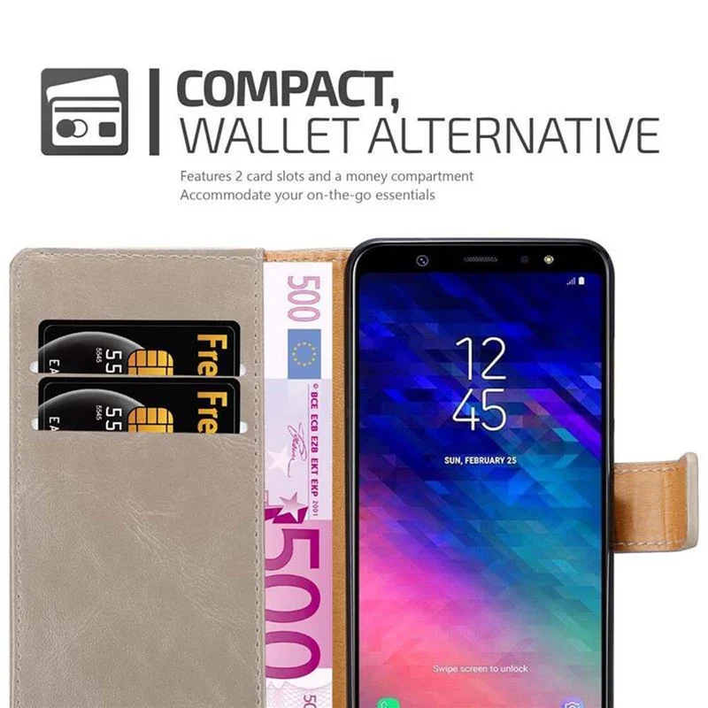 Cadorabo Hülle kompatibel mit Samsung Galaxy A6 PLUS 2018 Schutzhülle mit Magnetverschluss, Standfunktion und Kartenfach