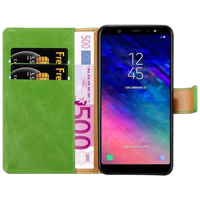 Cadorabo Hülle kompatibel mit Samsung Galaxy A6 PLUS 2018 Schutzhülle mit Magnetverschluss, Standfunktion und Kartenfach