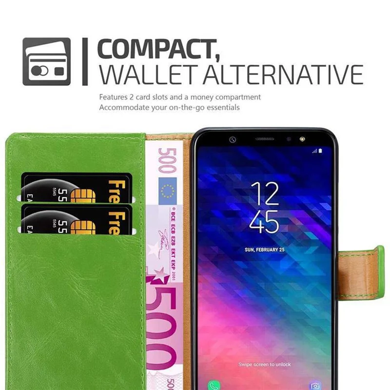 Cadorabo Hülle kompatibel mit Samsung Galaxy A6 PLUS 2018 Schutzhülle mit Magnetverschluss, Standfunktion und Kartenfach