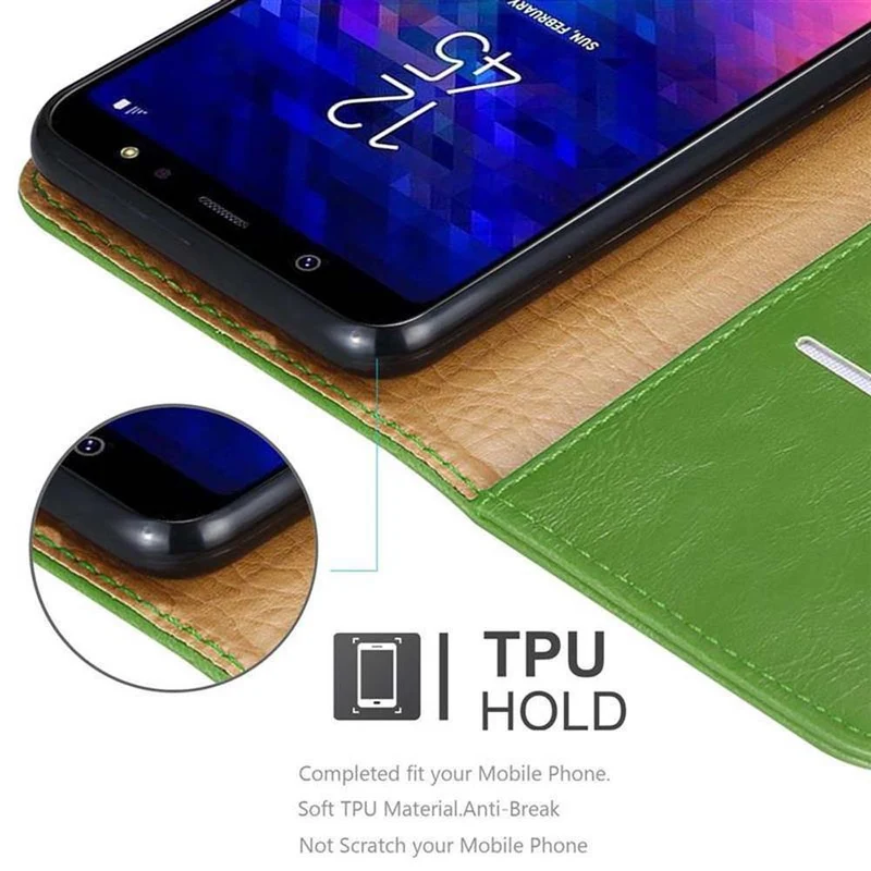 Cadorabo Hülle kompatibel mit Samsung Galaxy A6 PLUS 2018 Schutzhülle mit Magnetverschluss, Standfunktion und Kartenfach