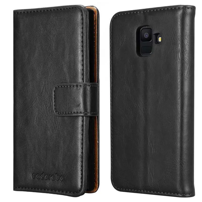 Cadorabo Hülle kompatibel mit Samsung Galaxy A6 2018 Schutzhülle mit Magnetverschluss, Standfunktion und Kartenfach