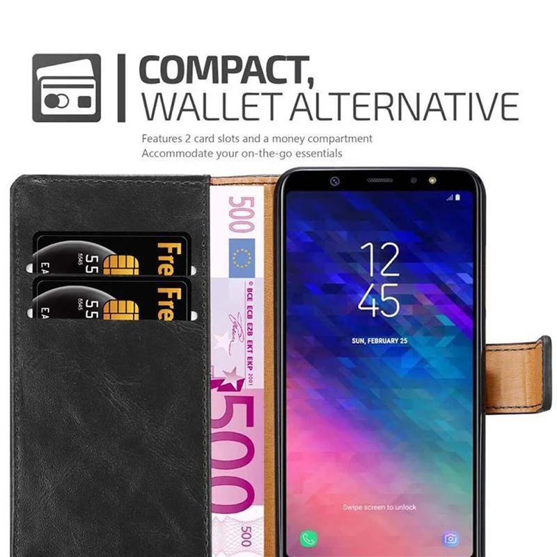 Cadorabo Hülle kompatibel mit Samsung Galaxy A6 2018 Schutzhülle mit Magnetverschluss, Standfunktion und Kartenfach