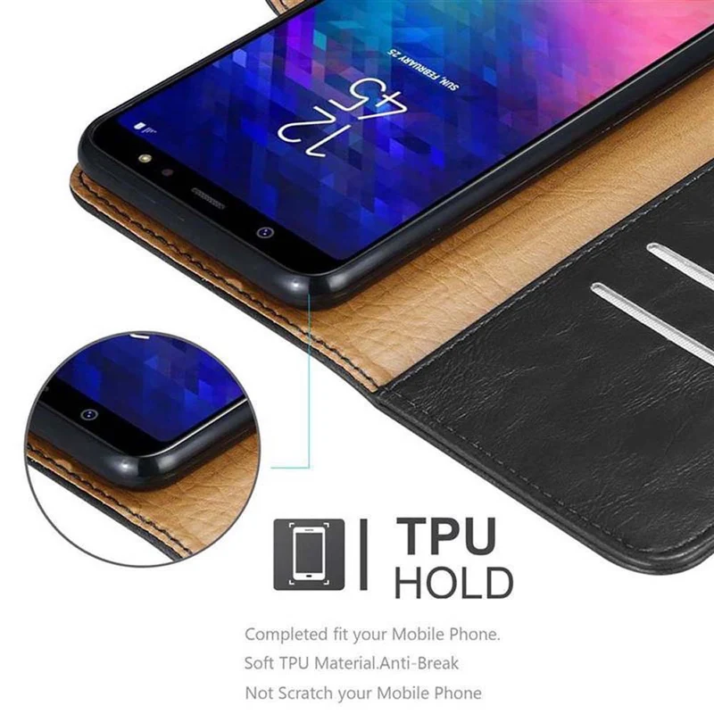 Cadorabo Hülle kompatibel mit Samsung Galaxy A6 2018 Schutzhülle mit Magnetverschluss, Standfunktion und Kartenfach