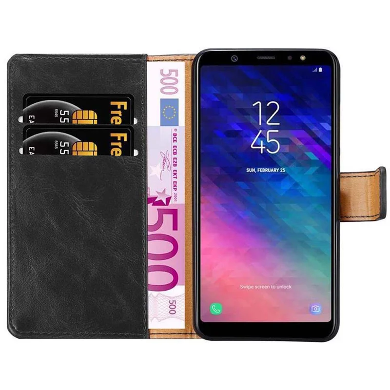 Cadorabo Hülle kompatibel mit Samsung Galaxy A6 2018 Schutzhülle mit Magnetverschluss, Standfunktion und Kartenfach