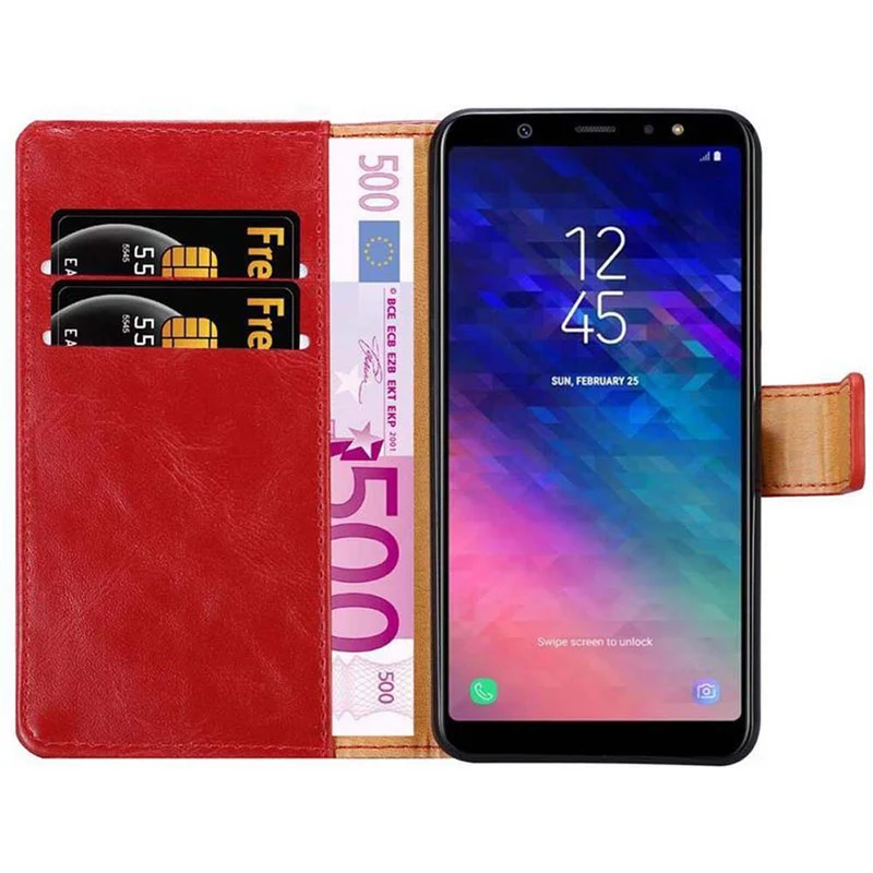 Cadorabo Hülle kompatibel mit Samsung Galaxy A6 2018 Schutzhülle mit Magnetverschluss, Standfunktion und Kartenfach