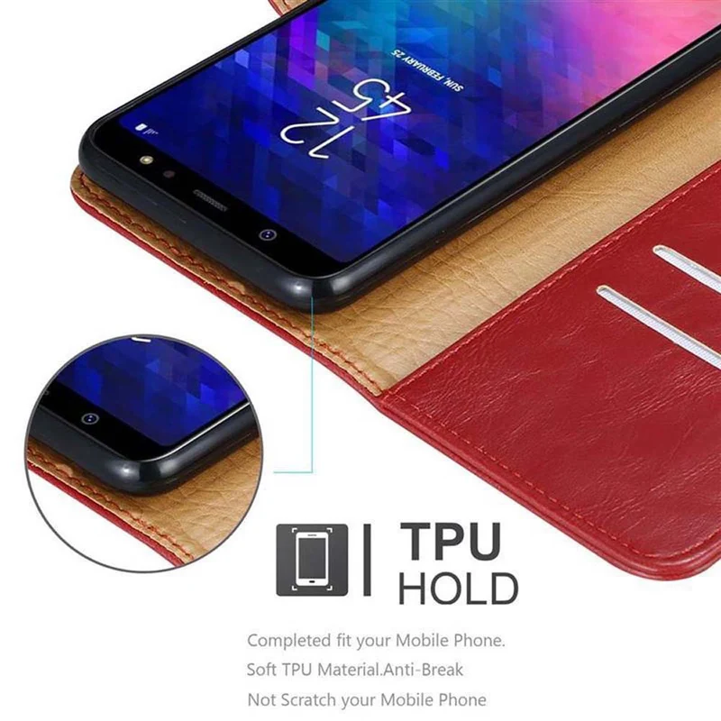 Cadorabo Hülle kompatibel mit Samsung Galaxy A6 2018 Schutzhülle mit Magnetverschluss, Standfunktion und Kartenfach
