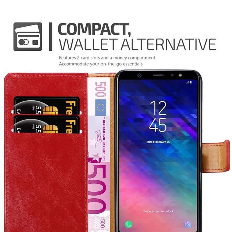 Cadorabo Hülle kompatibel mit Samsung Galaxy A6 2018 Schutzhülle mit Magnetverschluss, Standfunktion und Kartenfach