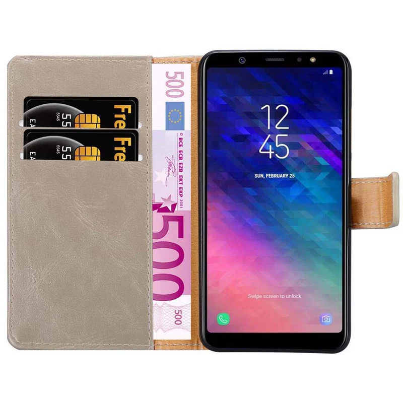 Cadorabo Hülle kompatibel mit Samsung Galaxy A6 2018 Schutzhülle mit Magnetverschluss, Standfunktion und Kartenfach