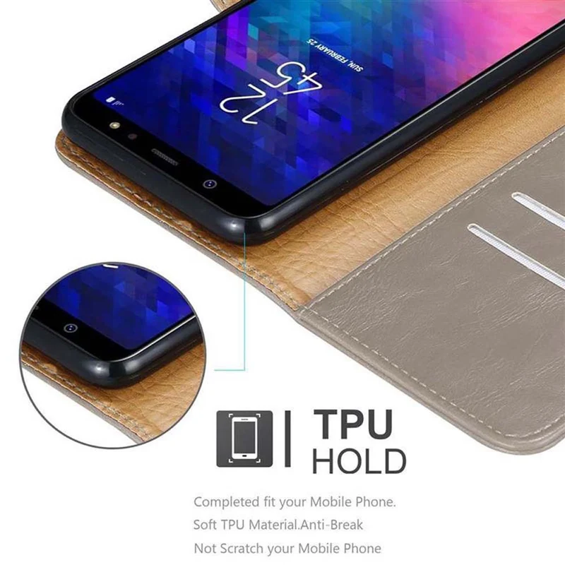 Cadorabo Hülle kompatibel mit Samsung Galaxy A6 2018 Schutzhülle mit Magnetverschluss, Standfunktion und Kartenfach