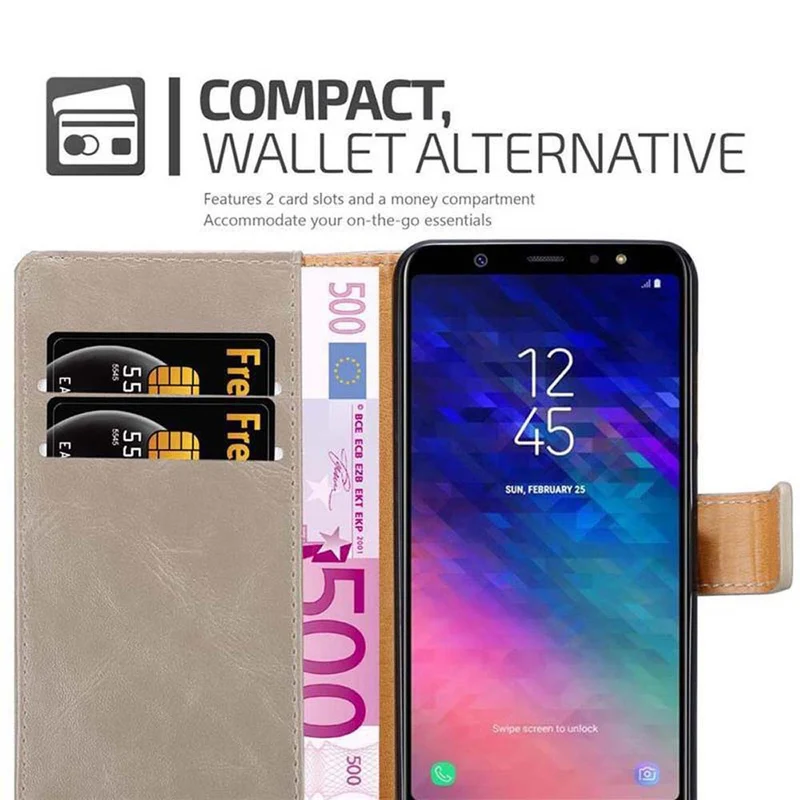 Cadorabo Hülle kompatibel mit Samsung Galaxy A6 2018 Schutzhülle mit Magnetverschluss, Standfunktion und Kartenfach