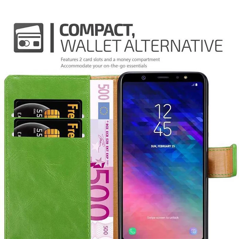 Cadorabo Hülle kompatibel mit Samsung Galaxy A6 2018 Schutzhülle mit Magnetverschluss, Standfunktion und Kartenfach