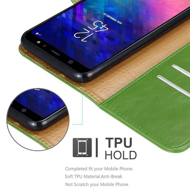 Cadorabo Hülle kompatibel mit Samsung Galaxy A6 2018 Schutzhülle mit Magnetverschluss, Standfunktion und Kartenfach