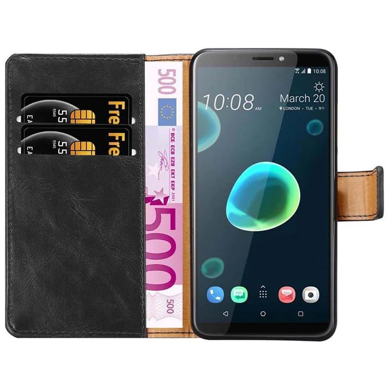 Cadorabo Hülle kompatibel mit HTC Desire 12 PLUS Schutzhülle mit Magnetverschluss, Standfunktion und Kartenfach
