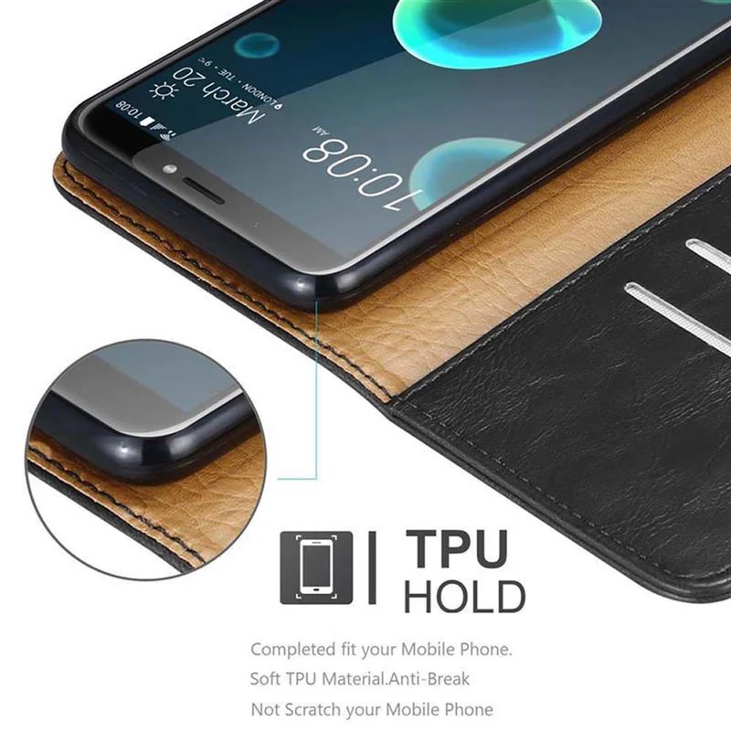 Cadorabo Hülle kompatibel mit HTC Desire 12 PLUS Schutzhülle mit Magnetverschluss, Standfunktion und Kartenfach