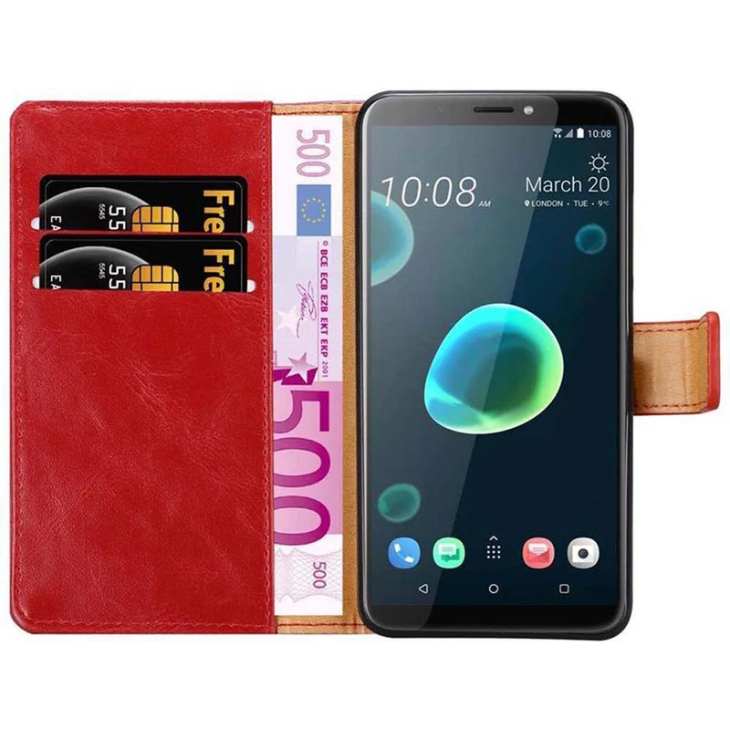 Cadorabo Hülle kompatibel mit HTC Desire 12 PLUS Schutzhülle mit Magnetverschluss, Standfunktion und Kartenfach