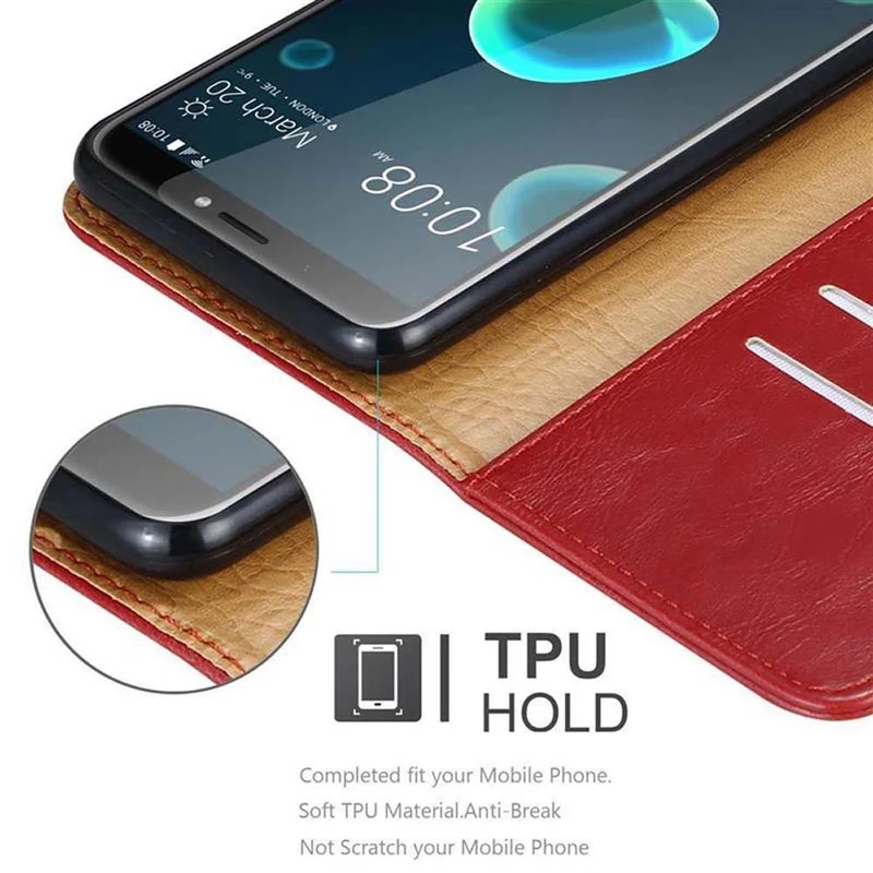 Cadorabo Hülle kompatibel mit HTC Desire 12 PLUS Schutzhülle mit Magnetverschluss, Standfunktion und Kartenfach