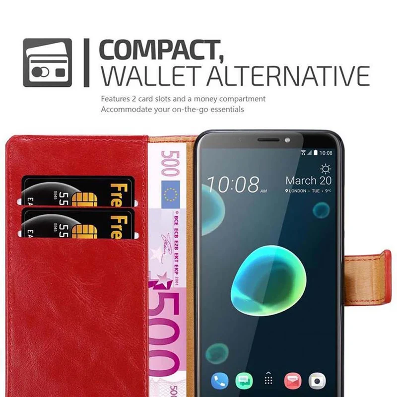 Cadorabo Hülle kompatibel mit HTC Desire 12 PLUS Schutzhülle mit Magnetverschluss, Standfunktion und Kartenfach