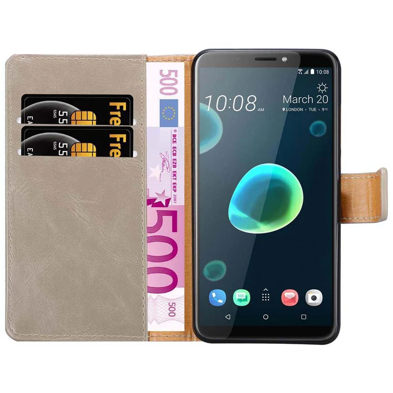 Cadorabo Hülle kompatibel mit HTC Desire 12 PLUS Schutzhülle mit Magnetverschluss, Standfunktion und Kartenfach