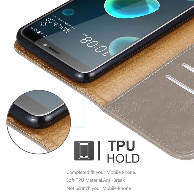Cadorabo Hülle kompatibel mit HTC Desire 12 PLUS Schutzhülle mit Magnetverschluss, Standfunktion und Kartenfach