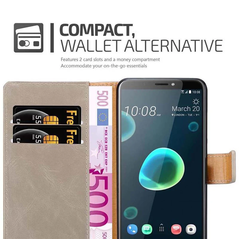 Cadorabo Hülle kompatibel mit HTC Desire 12 PLUS Schutzhülle mit Magnetverschluss, Standfunktion und Kartenfach