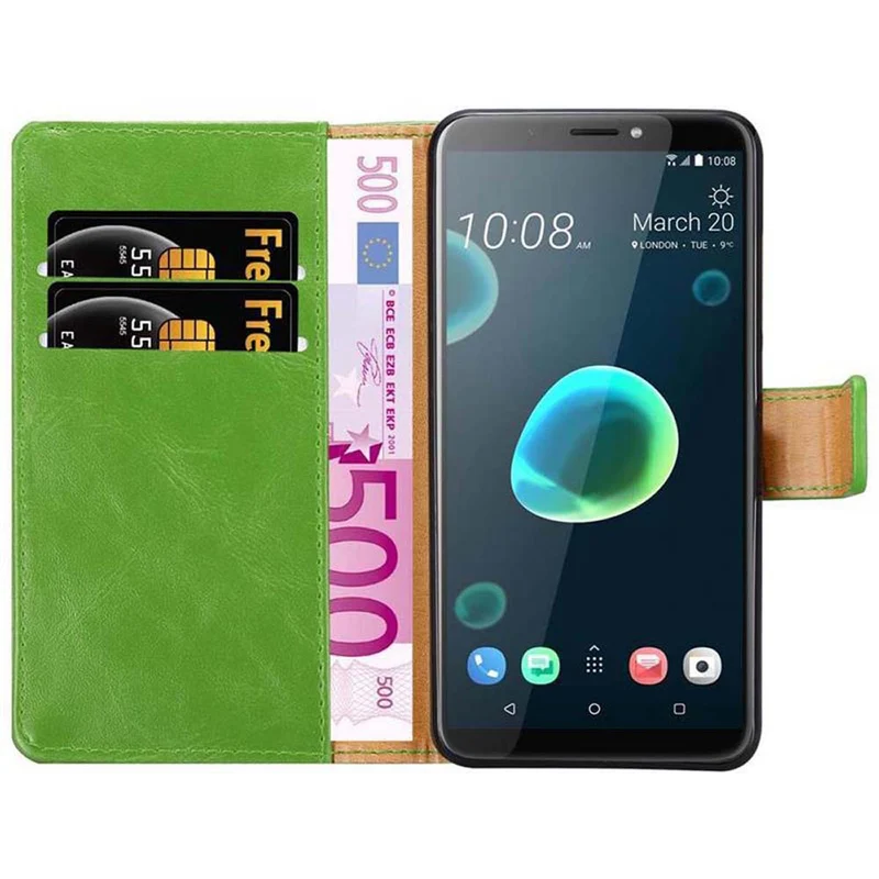 Cadorabo Hülle kompatibel mit HTC Desire 12 PLUS Schutzhülle mit Magnetverschluss, Standfunktion und Kartenfach