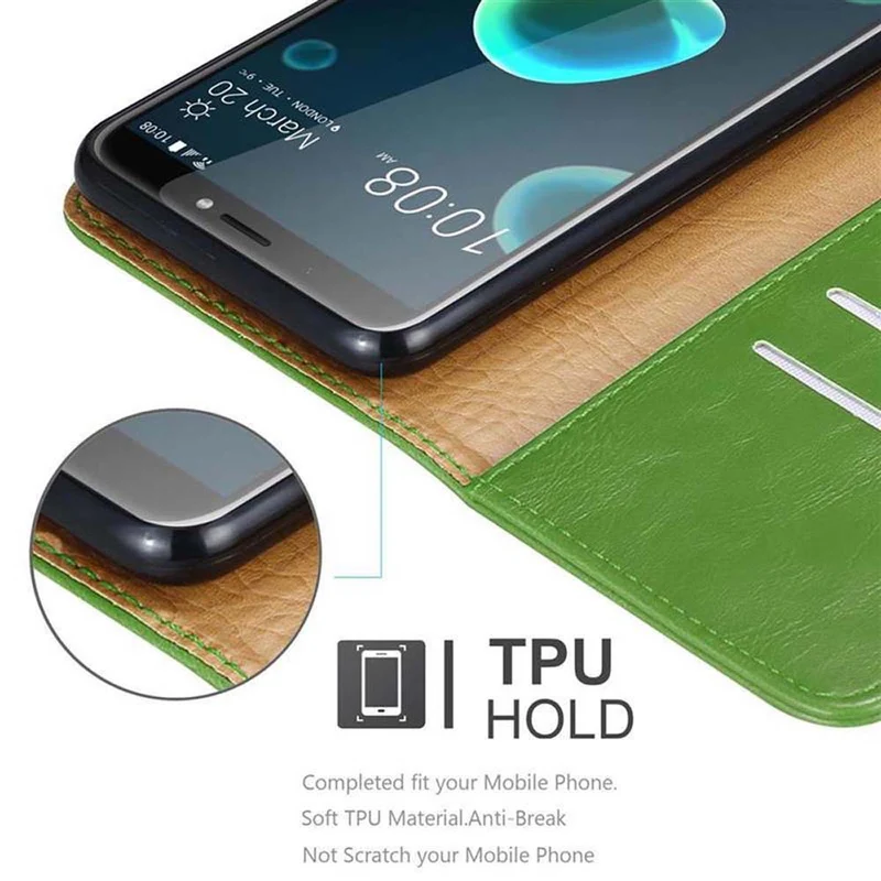 Cadorabo Hülle kompatibel mit HTC Desire 12 PLUS Schutzhülle mit Magnetverschluss, Standfunktion und Kartenfach