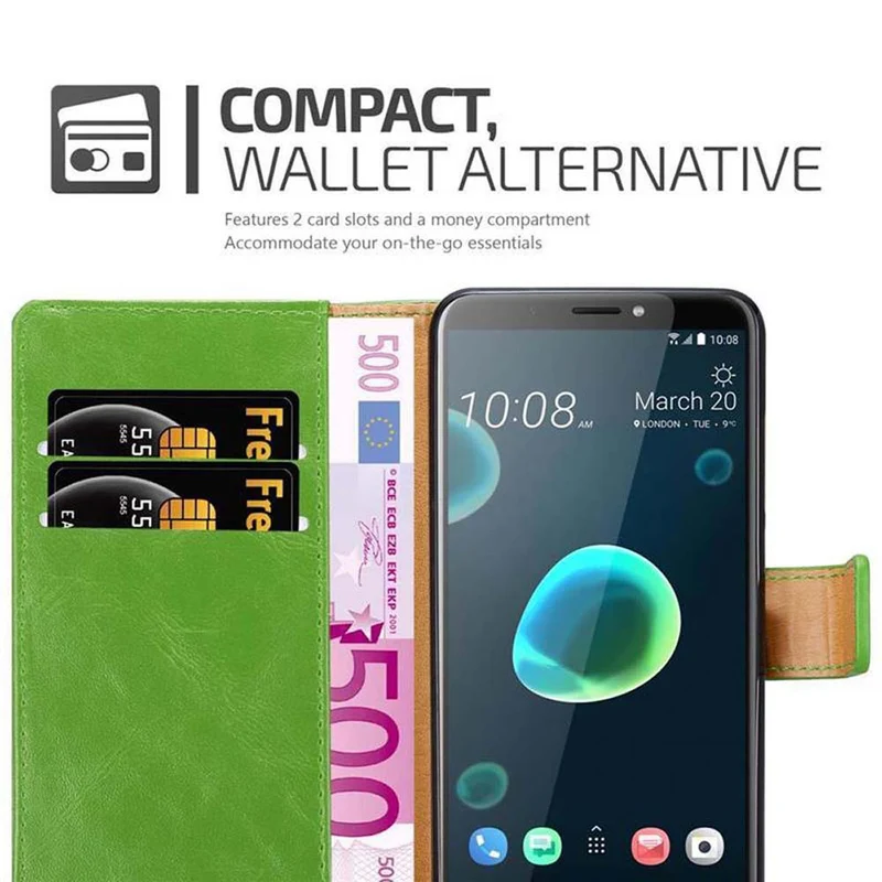 Cadorabo Hülle kompatibel mit HTC Desire 12 PLUS Schutzhülle mit Magnetverschluss, Standfunktion und Kartenfach