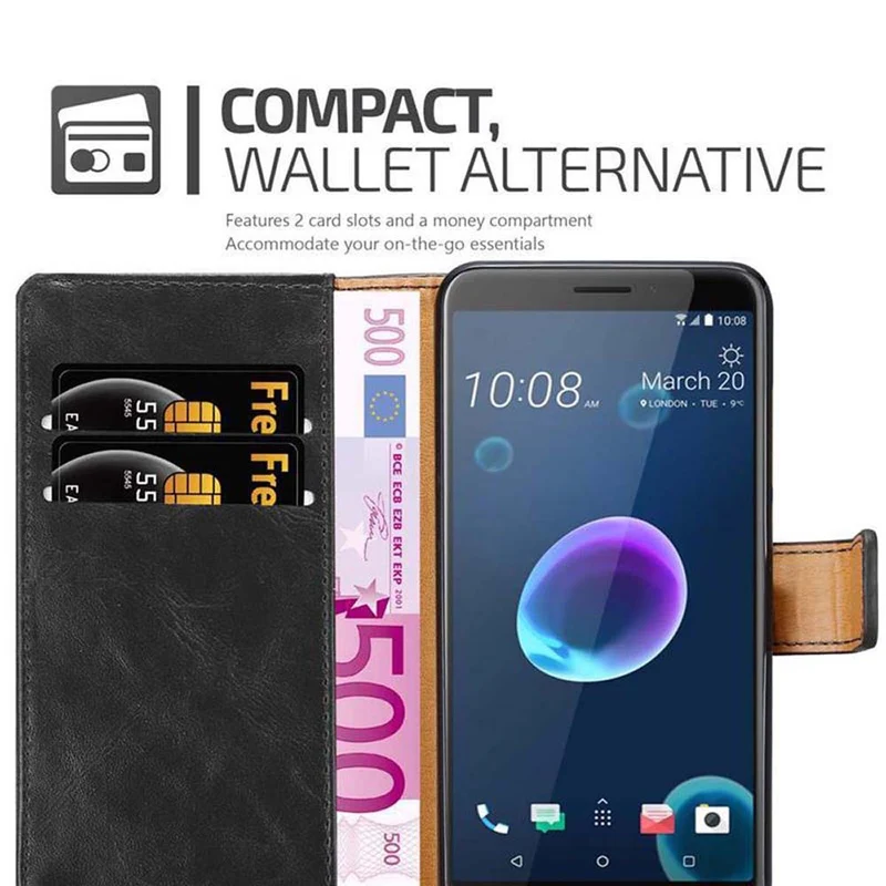 Cadorabo Hülle kompatibel mit HTC Desire 12 Schutzhülle mit Magnetverschluss, Standfunktion und Kartenfach