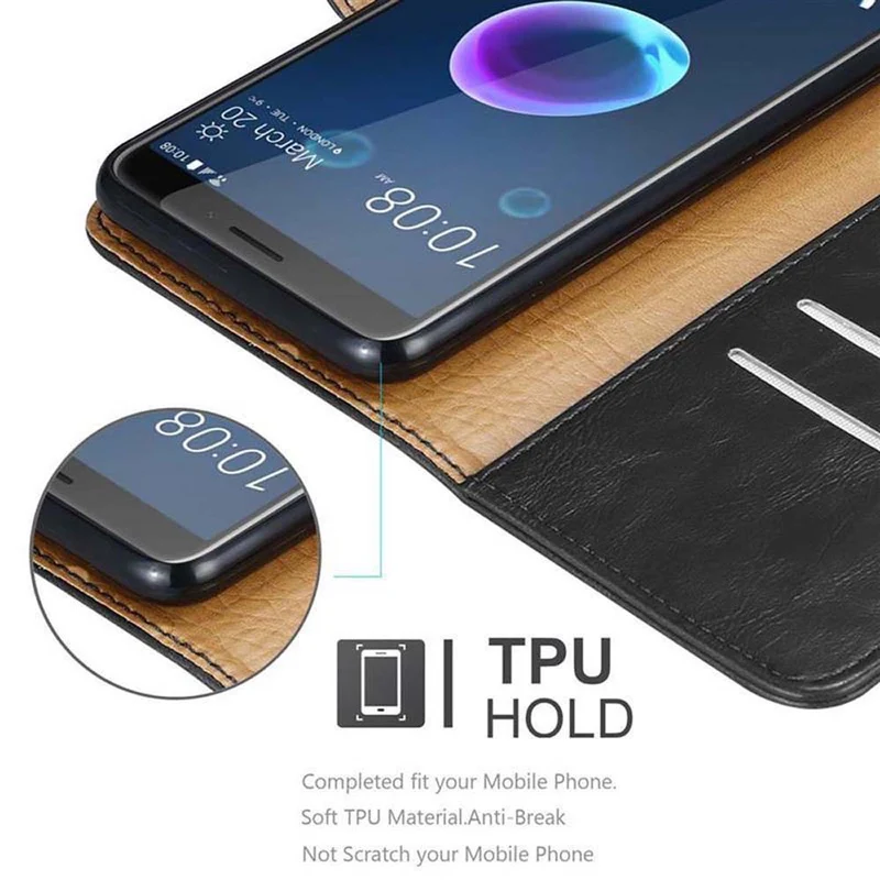 Cadorabo Hülle kompatibel mit HTC Desire 12 Schutzhülle mit Magnetverschluss, Standfunktion und Kartenfach