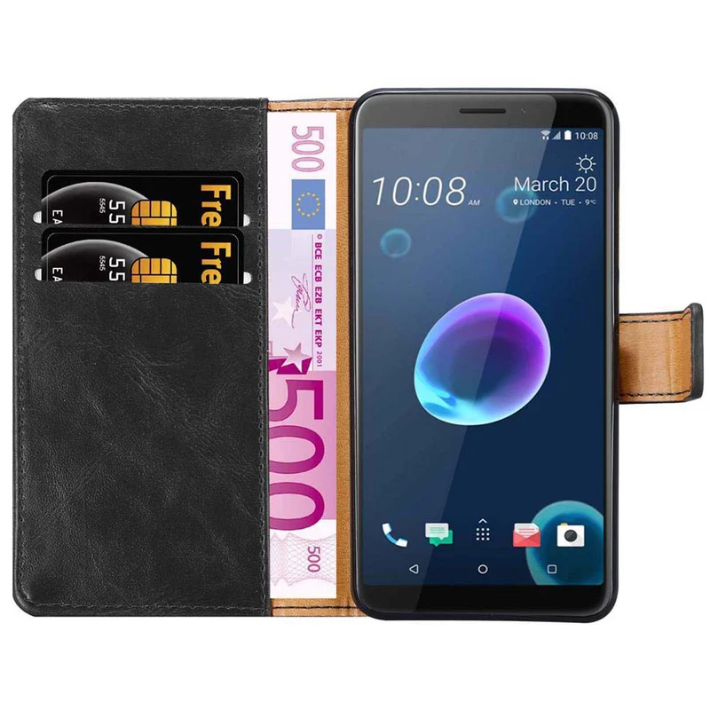 Cadorabo Hülle kompatibel mit HTC Desire 12 Schutzhülle mit Magnetverschluss, Standfunktion und Kartenfach