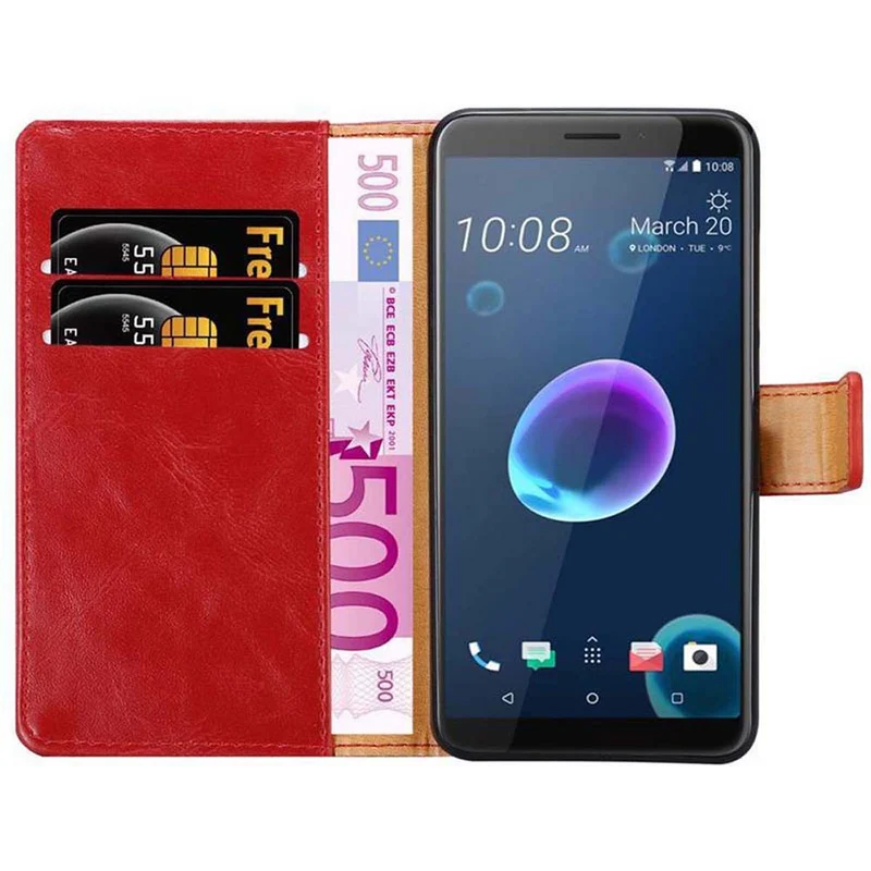 Cadorabo Hülle kompatibel mit HTC Desire 12 Schutzhülle mit Magnetverschluss, Standfunktion und Kartenfach
