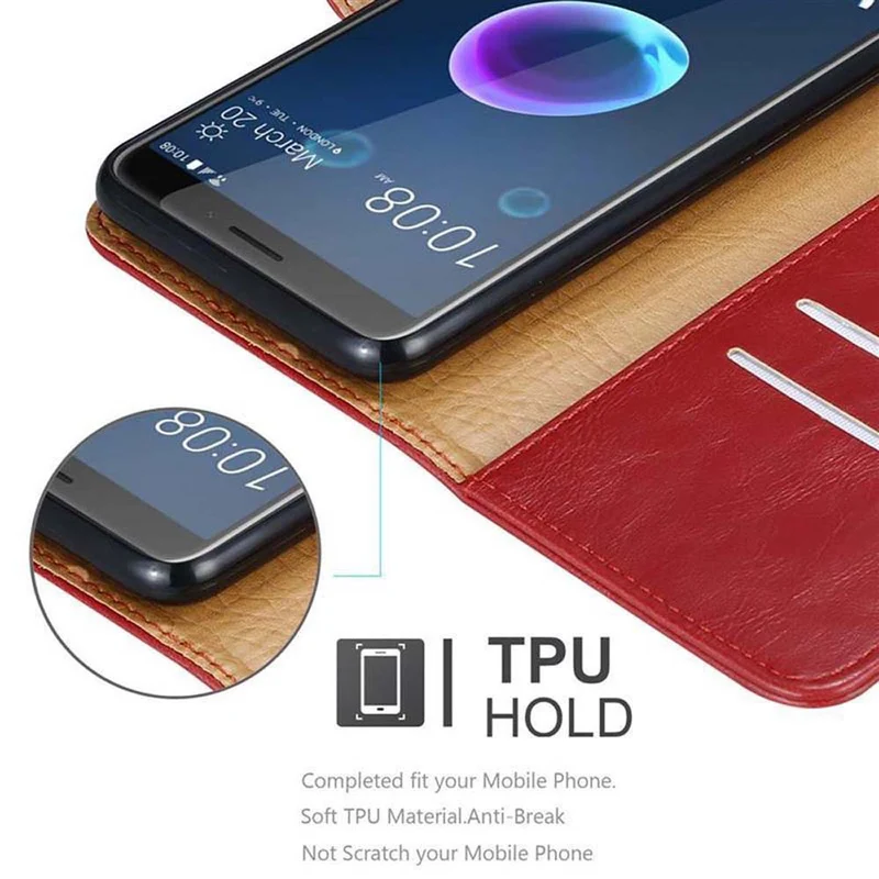 Cadorabo Hülle kompatibel mit HTC Desire 12 Schutzhülle mit Magnetverschluss, Standfunktion und Kartenfach
