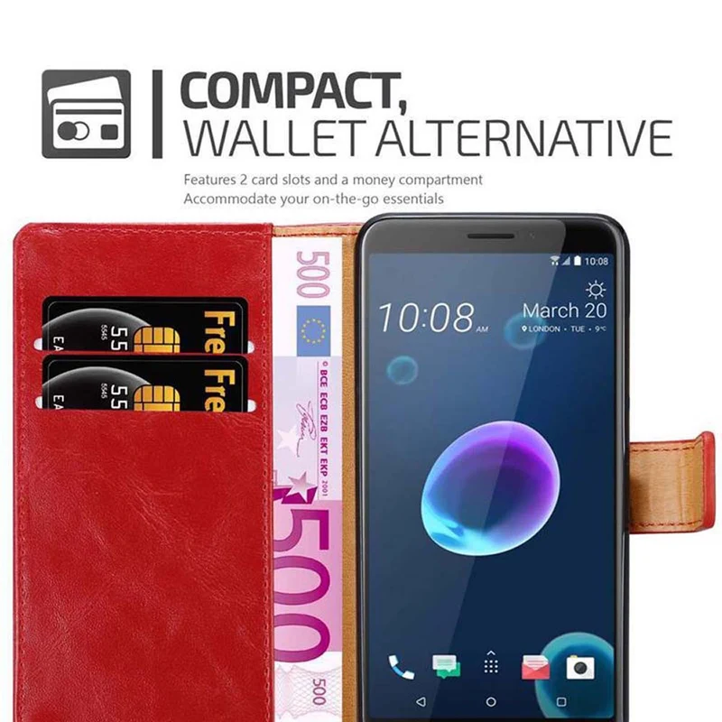 Cadorabo Hülle kompatibel mit HTC Desire 12 Schutzhülle mit Magnetverschluss, Standfunktion und Kartenfach