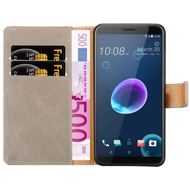 Cadorabo Hülle kompatibel mit HTC Desire 12 Schutzhülle mit Magnetverschluss, Standfunktion und Kartenfach