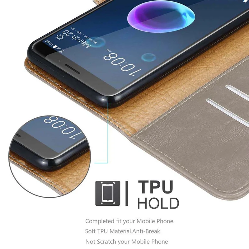 Cadorabo Hülle kompatibel mit HTC Desire 12 Schutzhülle mit Magnetverschluss, Standfunktion und Kartenfach