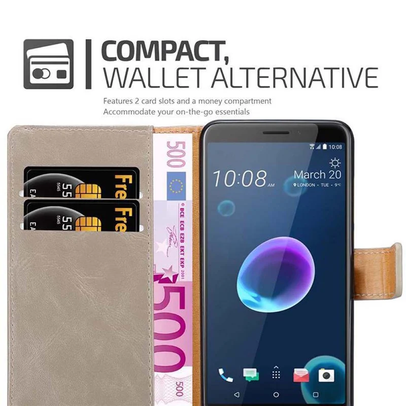 Cadorabo Hülle kompatibel mit HTC Desire 12 Schutzhülle mit Magnetverschluss, Standfunktion und Kartenfach